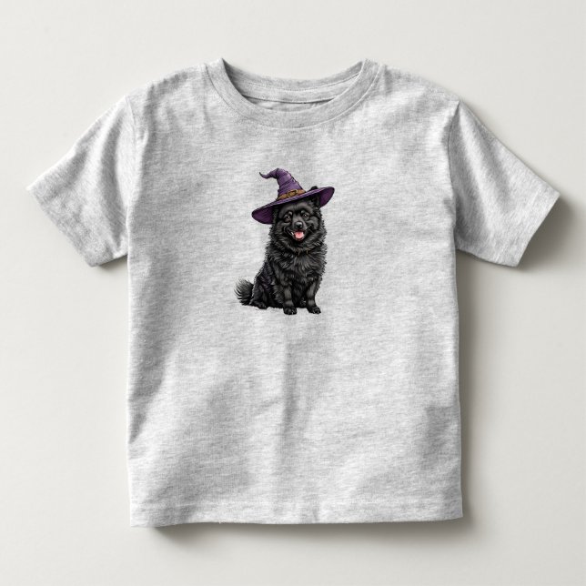 Camiseta De Bebé Perrito Adorable con Sombrero de Brujo de Hallowee (Anverso)