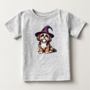 Camiseta De Bebé Perrito Adorable con Sombrero de Brujo de Hallowee
