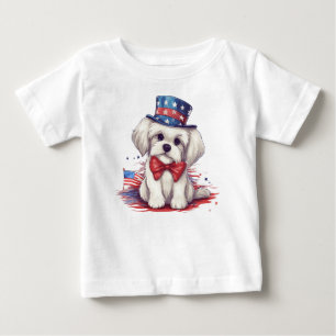 Camiseta De Bebé Perrito blanco patriótico del 4 de julio-43568