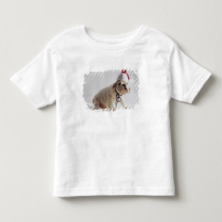Camiseta De Bebé Perrito del bulldog que lleva el gorra de Santa