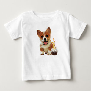 Camiseta De Bebé Perrito del Corgi y una vela