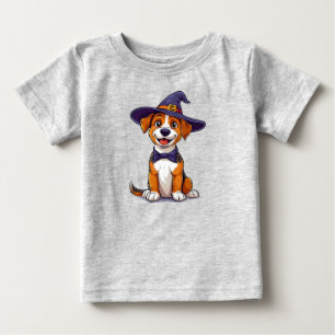 Camiseta De Bebé Perro Adorable con Sombrero de Brujo Púrpura