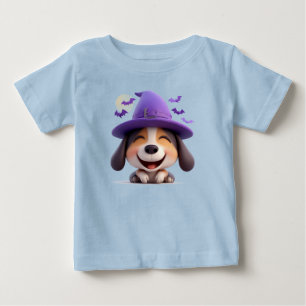 Camiseta De Bebé Perro Alegre Disfrazado de Sombrero de Bruja