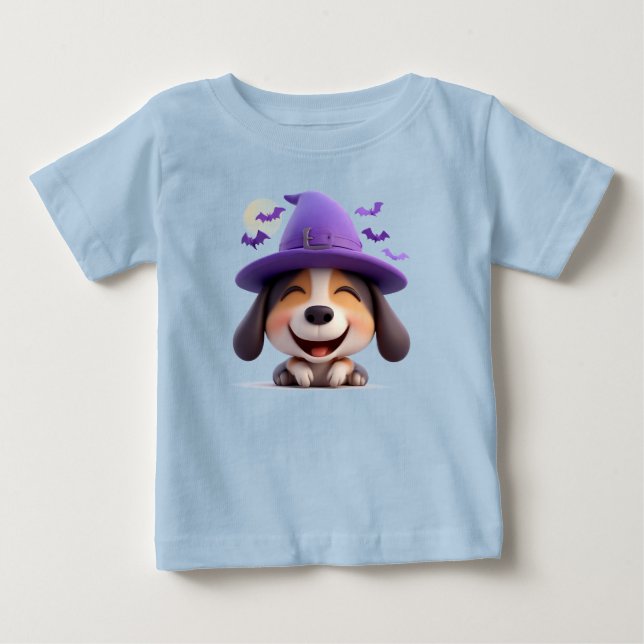 Camiseta De Bebé Perro alegre vestido de Gorra de brujas (Anverso)