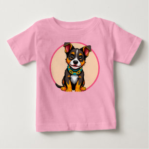 Camiseta De Bebé Perro Animado Adorable con Collar