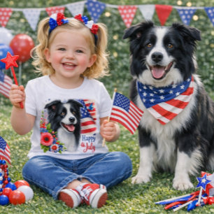 Camiseta De Bebé Perro Border Collie niños 4 de julio