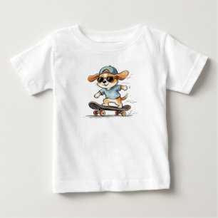 Camiseta De Bebé Perro Cachorro Patinador Genial con Gafas de Sol y