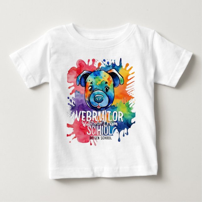 Camiseta De Bebé Perro colorido con acuarela divertida (Anverso)