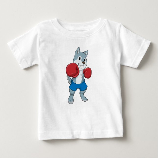 Camiseta De Bebé Perro como boxeador con guantes de boxeo (Anverso)