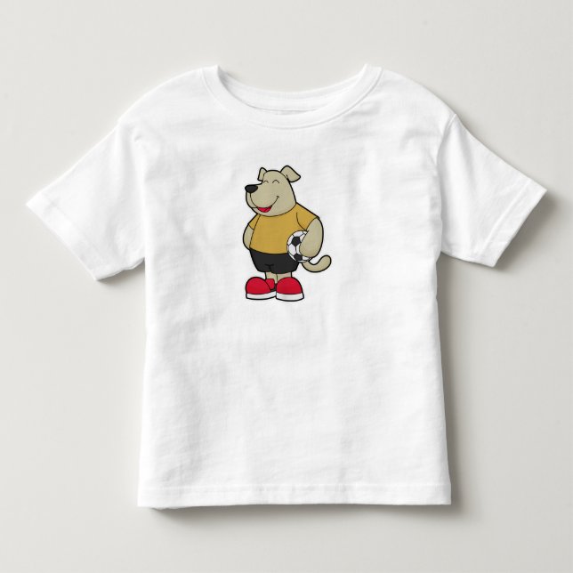 Camiseta De Bebé Perro como jugador de fútbol con balón de fútbol (Anverso)