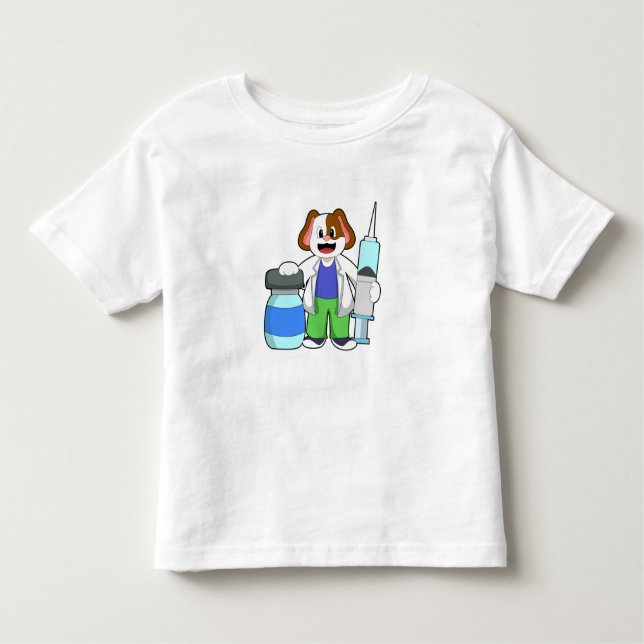 Camiseta De Bebé Perro como Médica con jeringas (Anverso)