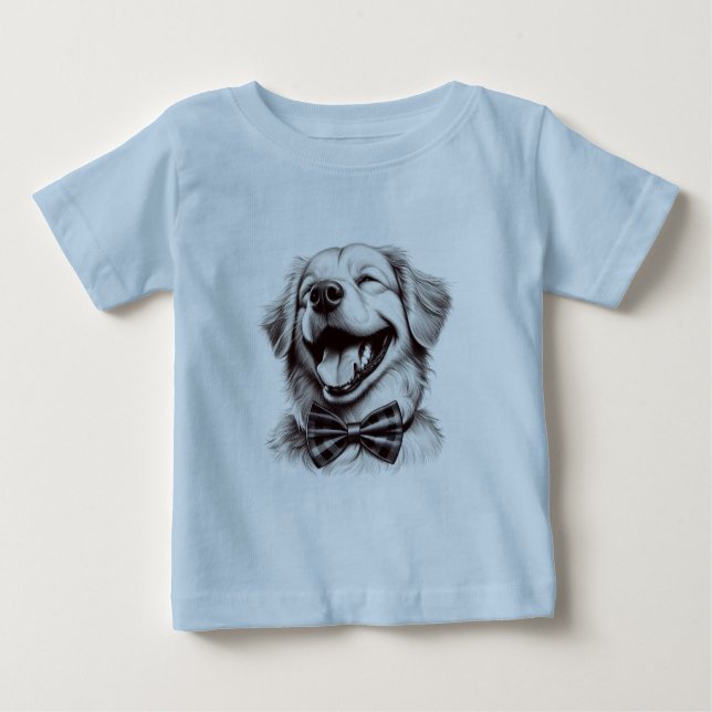 Camiseta De Bebé perro con corbata de arco riendo (Anverso)