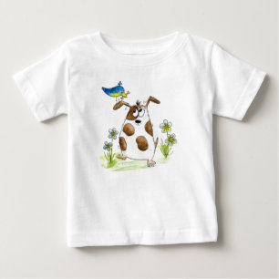 Camiseta De Bebé Perro con pájaro de aspecto caprichoso