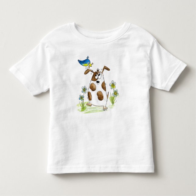 Camiseta De Bebé Perro con pájaro de aspecto caprichoso (Anverso)