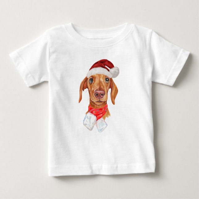 Camiseta De Bebé Perro Dachshund crema Navidad vacaciones (Anverso)
