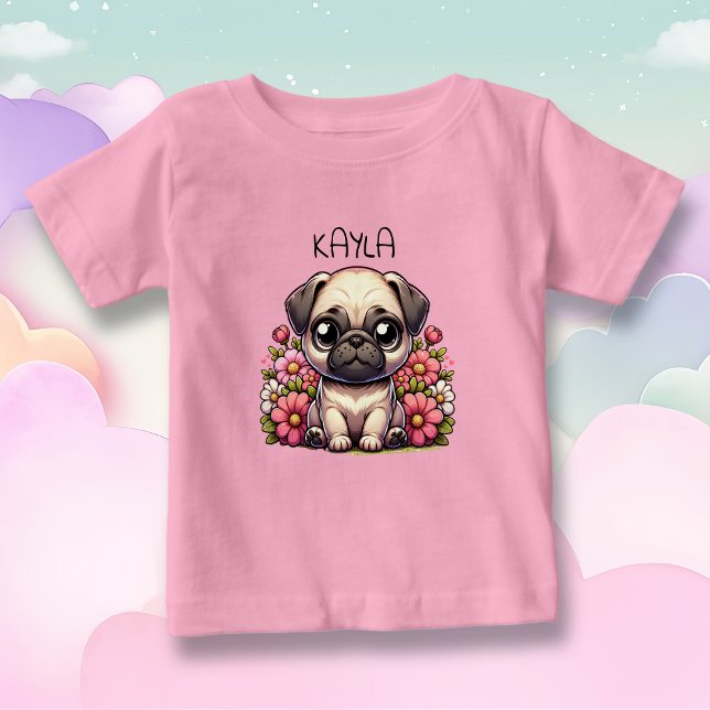 Camiseta De Bebé Perro de cachorro de pug lindo personalizado (Subido por el creador)
