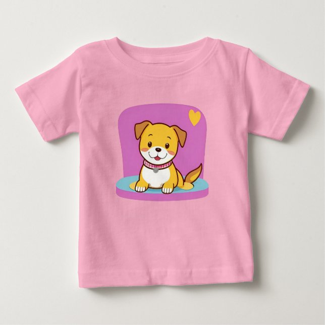 Camiseta De Bebé Perro de caricatura adorable con expresión alegre (Anverso)