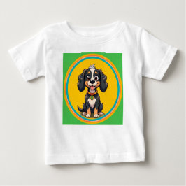 Camiseta De Bebé Perro de caricatura feliz en un marco circular col