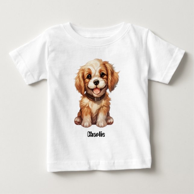 Camiseta De Bebé Perro de corte con nombre editable (Anverso)