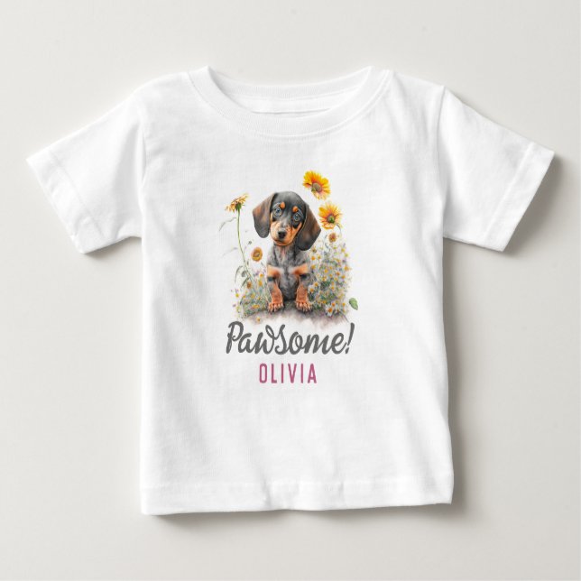 Camiseta De Bebé Perro de Dachshund divertido y personalizado (Anverso)
