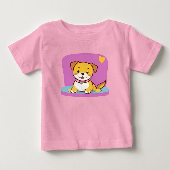 Camiseta De Bebé Perro de dibujos animados adorable con expresión a (Anverso)