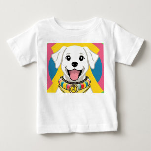 Camiseta De Bebé Perro de Dibujos Animados Feliz con Collar Colorid