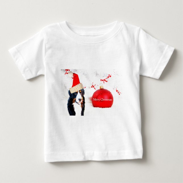 Camiseta De Bebé Perro de montaña de Berna con adorno de Navidad ro (Anverso)