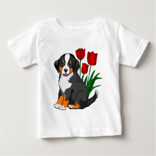 Camiseta De Bebé Perro de montaña de Bernese con tulipanes