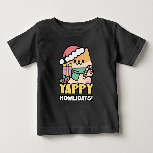 Camiseta De Bebé Perro de Navidades Cuadros - Yappy Howlidays (Anverso)