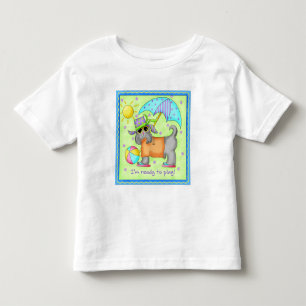 Camiseta De Bebé Perro de playa Whimsy Art Green Blue