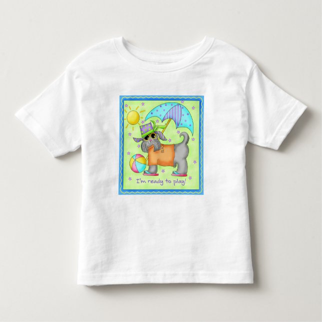 Camiseta De Bebé Perro de playa Whimsy Art Green Blue (Anverso)