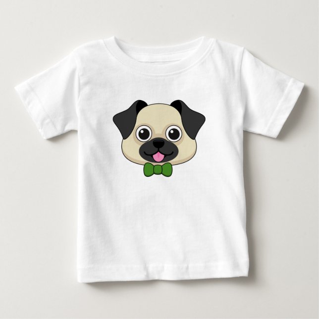 Camiseta De Bebé Perro de pug feliz lindo con papillón (Anverso)