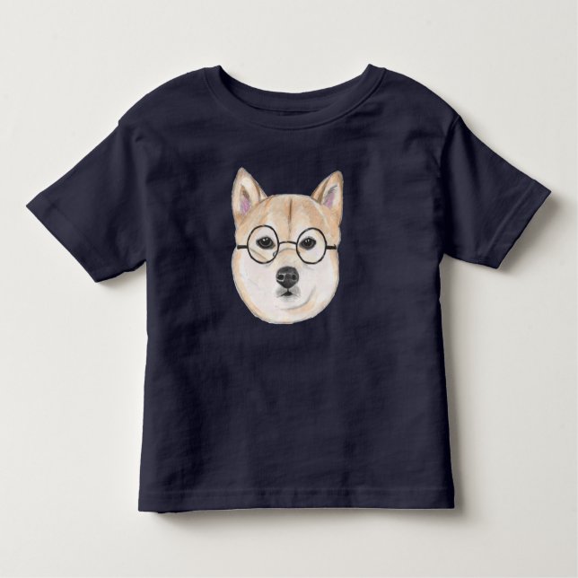 Camiseta De Bebé Perro del inconformista, Shiba Inu con los vidrios (Anverso)