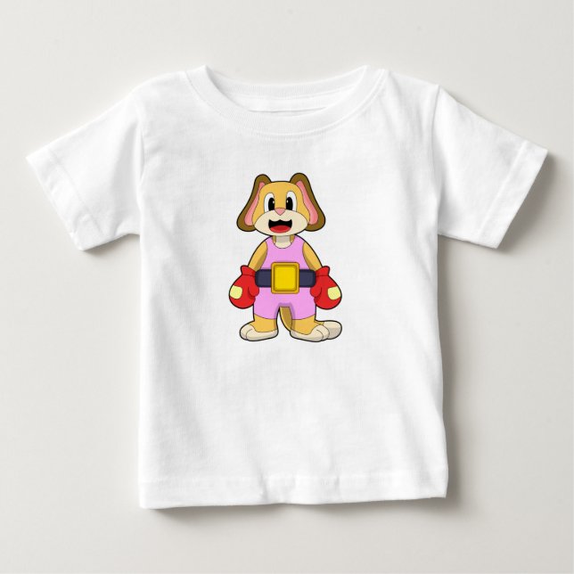 Camiseta De Bebé Perro en boxeo con guantes de boxeo (Anverso)