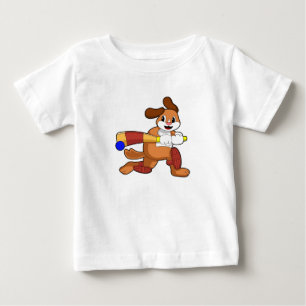 Camiseta De Bebé Perro en Cricket con bate de Cricket
