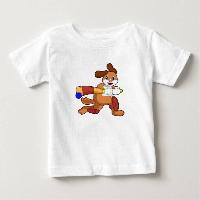 Camiseta De Bebé Perro en Cricket con bate de Cricket (Anverso)