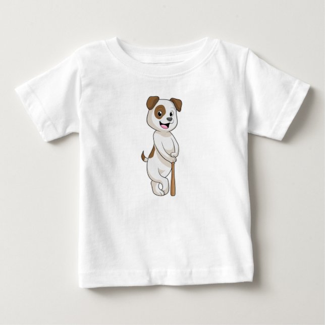 Camiseta De Bebé Perro en el béisbol con bate de béisbol (Anverso)