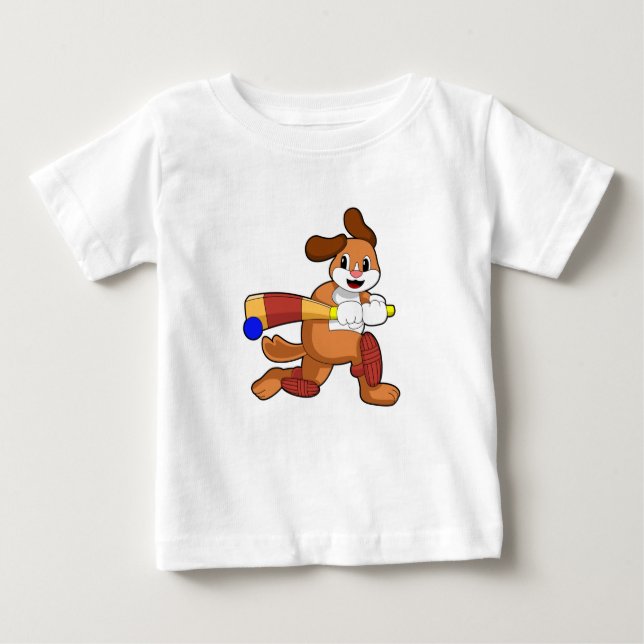 Camiseta De Bebé Perro en el críquet con bate de críquet (Anverso)