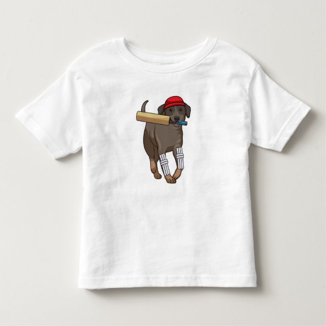 Camiseta De Bebé Perro en el críquet con bate de críquet (Anverso)