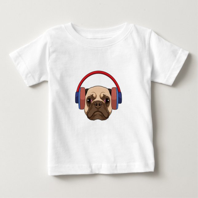 Camiseta De Bebé Perro en la música con auriculares (Anverso)