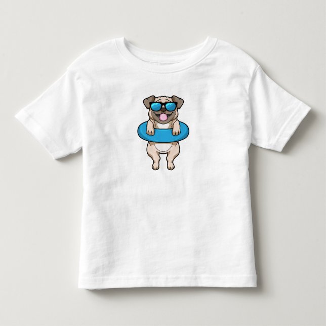 Camiseta De Bebé Perro en Natación con anillo de natación (Anverso)