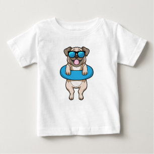 Camiseta De Bebé Perro en Natación con anillo de natación