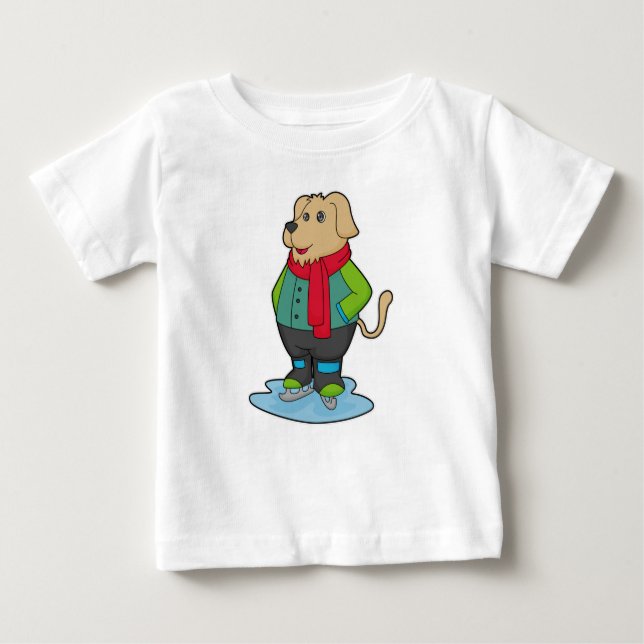 Camiseta De Bebé Perro en patinaje sobre hielo con patines de hielo (Anverso)