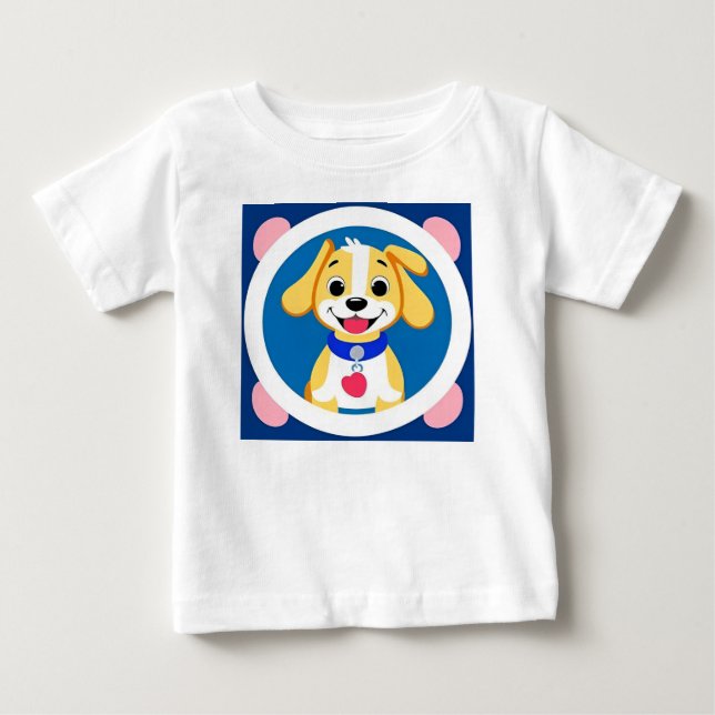 Camiseta De Bebé Perro Feliz con Collar Cachorro Sonriente Gráfico  (Anverso)
