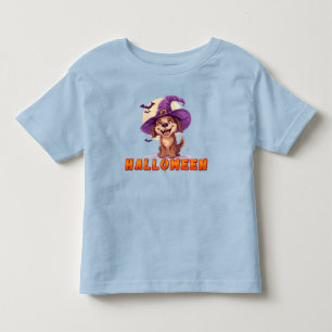 Camiseta De Bebé Perro Feliz con Sombrero de Bruja Celebrando Hallo