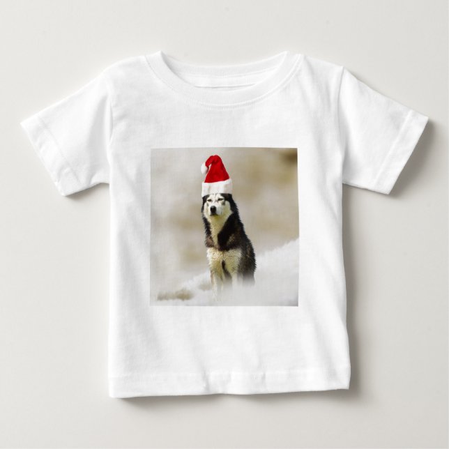 Camiseta De Bebé Perro Husky Siberiano con Sombrero de Nieve (Anverso)