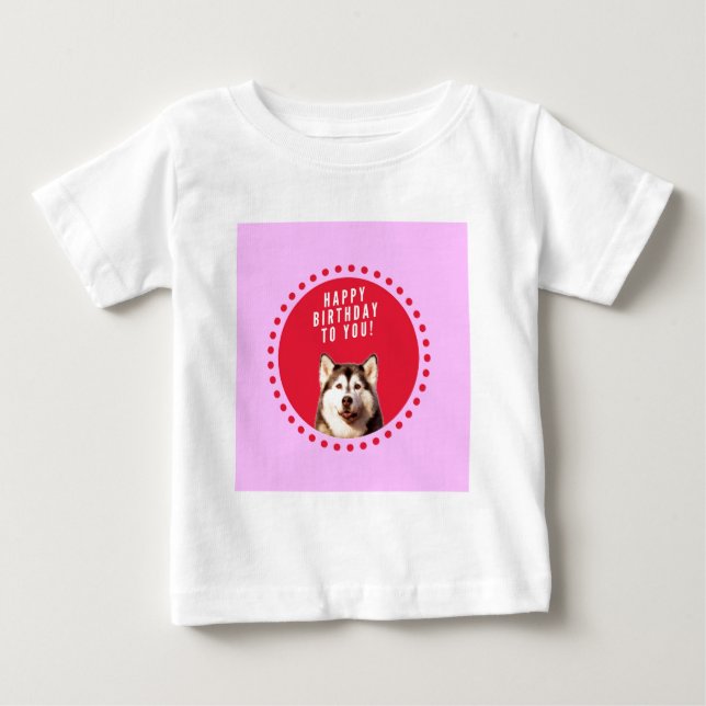 Camiseta De Bebé Perro Husky Siberiano Cute Deseando Feliz Cumpleañ (Anverso)
