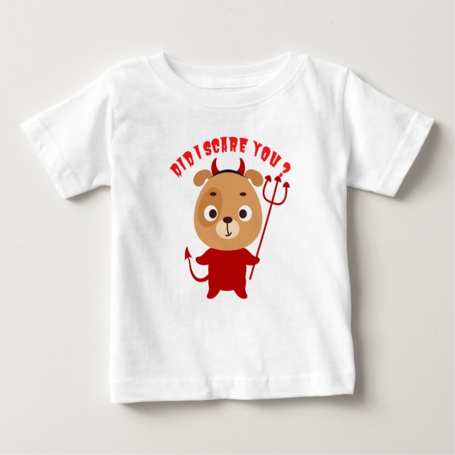 Camiseta De Bebé Perro lindo con traje de demonio rojo sosteniendo  (Anverso)