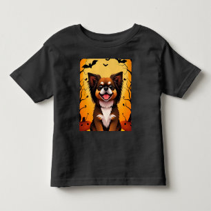 Camiseta De Bebé Perro Lindo en Escena de Halloween con Calabazas