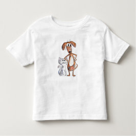 Camiseta De Bebé Perro marrón alegre y gato gris